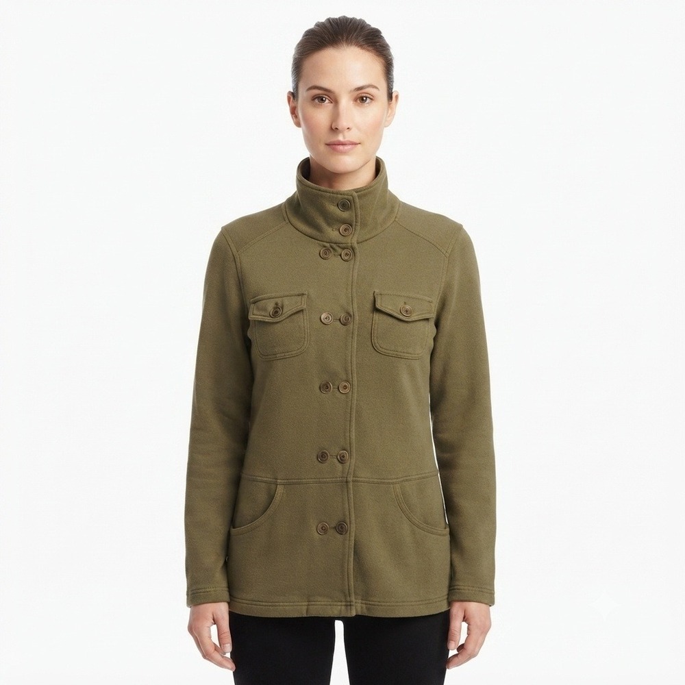 Prana Jacket Womens Large L Olive Green Cotton French Terry Military Field
